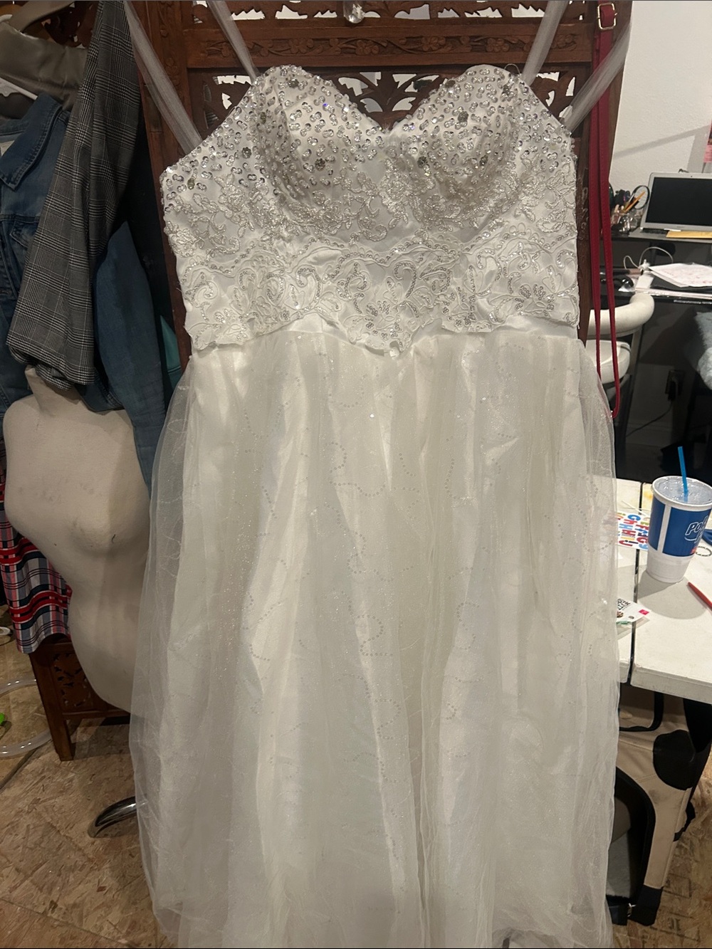 Girls White Beaded Tulle Party Dress